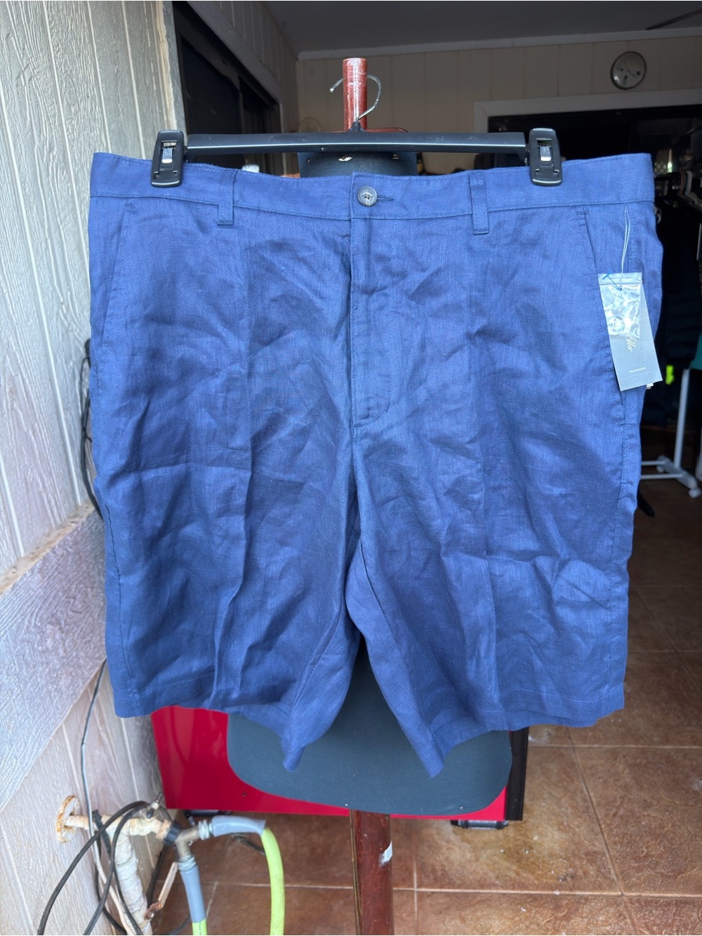 New Tasso Elba Island 100% Linen Shorts Navy Blue Casual Men's 36